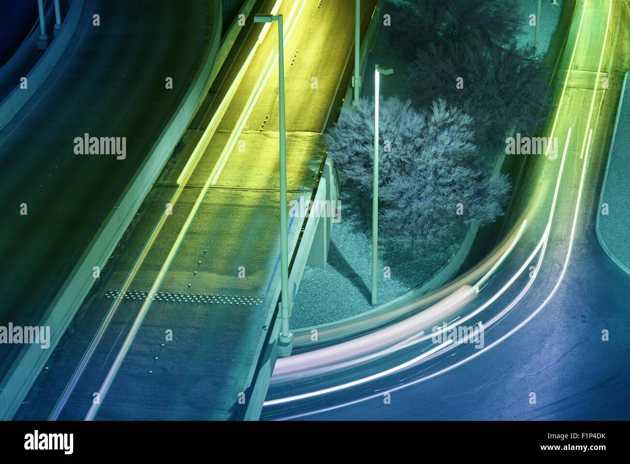 Traffic in Motion at NIght. Long Exposure Theme. Transportation Photo Collection. Stock Photo