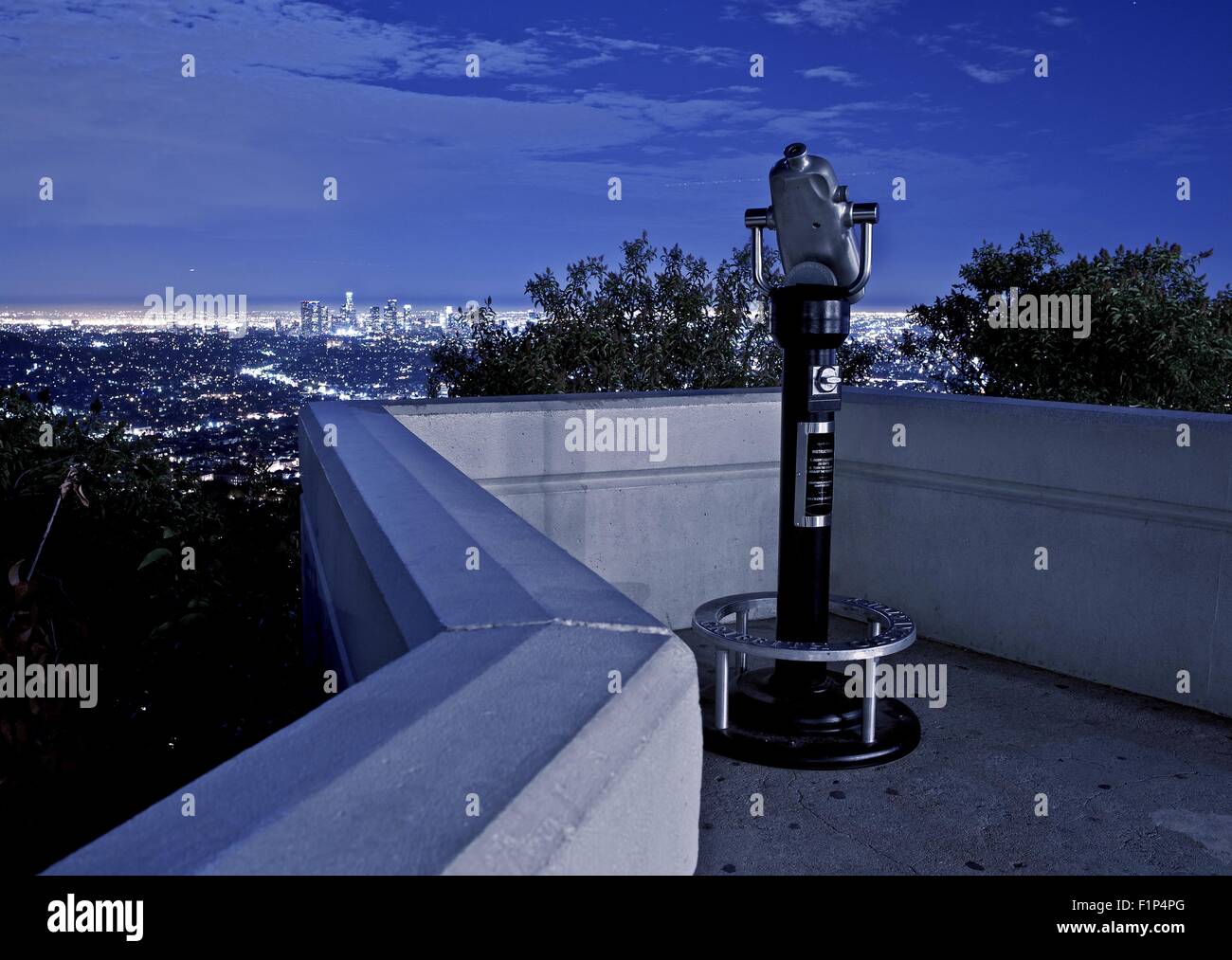 Los Angeles View Point with Binoculars. Los Angeles At Night