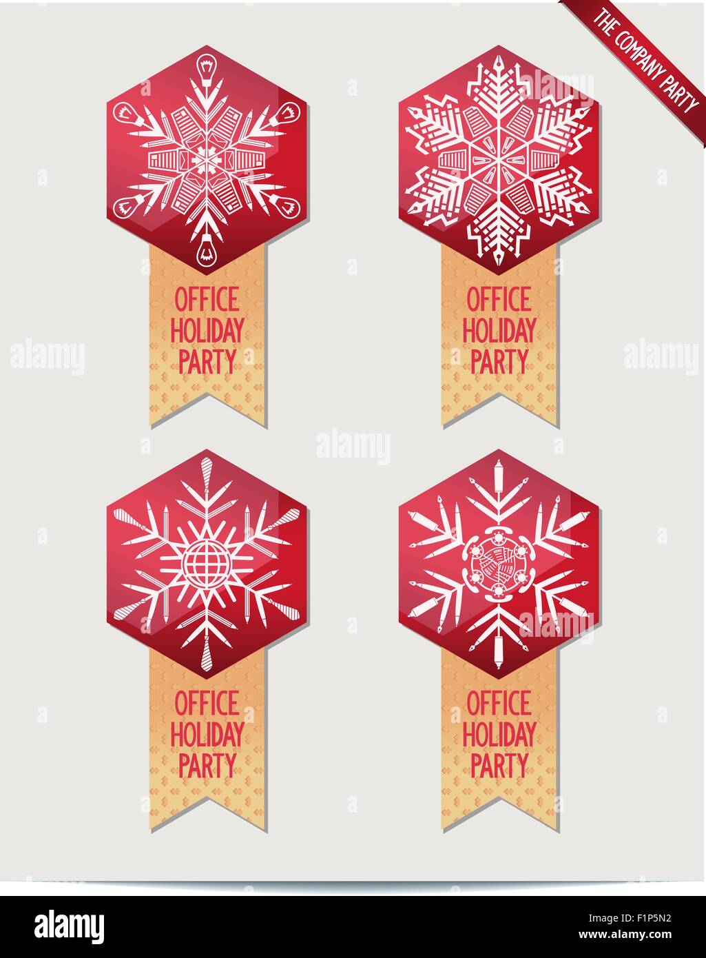 Set of Christmas decorations snowflakes for your office on badges with