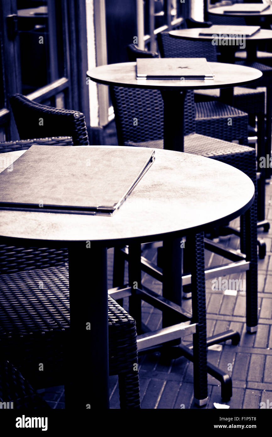 Outdoor pavement cafe tables Le Touquet France Stock Photo