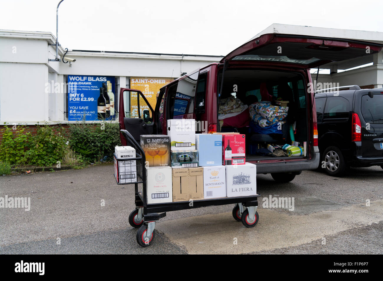 Booze cruise buying cheap alcohol at a Calais wine superstore France