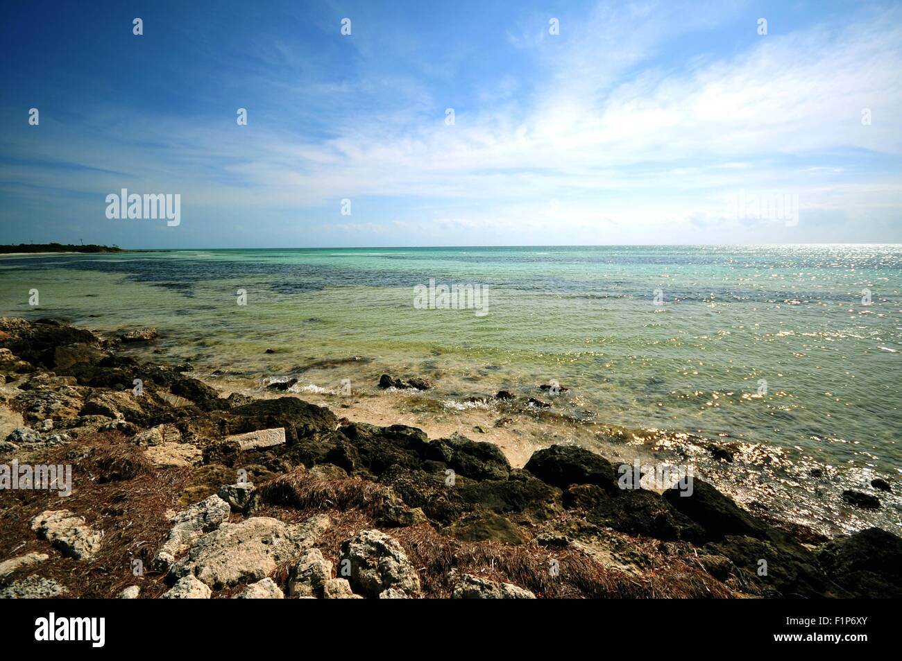 Bahia Honda National Park, Florida Keys, Florida, USA. Rocky Beach and Crystal Clear Atlantic Ocean. Stock Photo