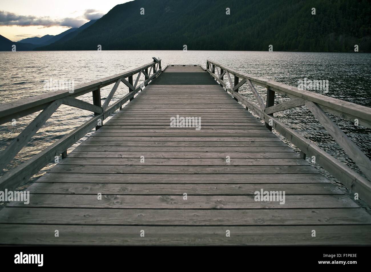 Lake Wood Dock - Crescent Lake, Washington USA. Horizontal Photography Stock Photo