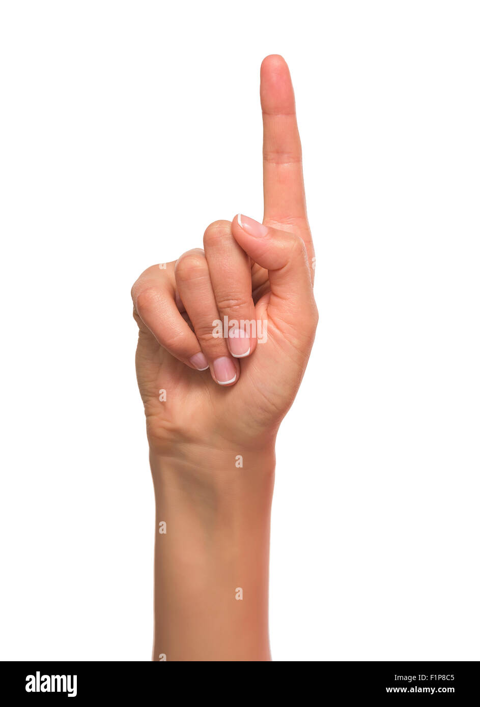 Counting woman hands one. Stock Photo