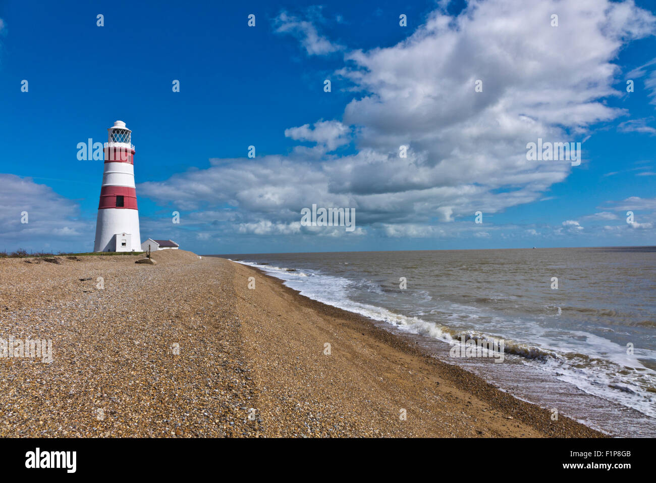 Orford Ness lighthouse red and white 2015 Stock Photo