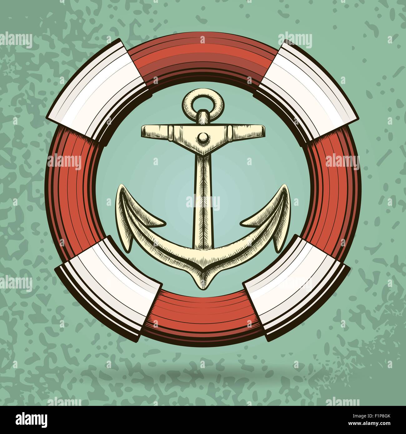 Anchor and Lifebuoy in retro style. Colorful illustration. Stock Vector