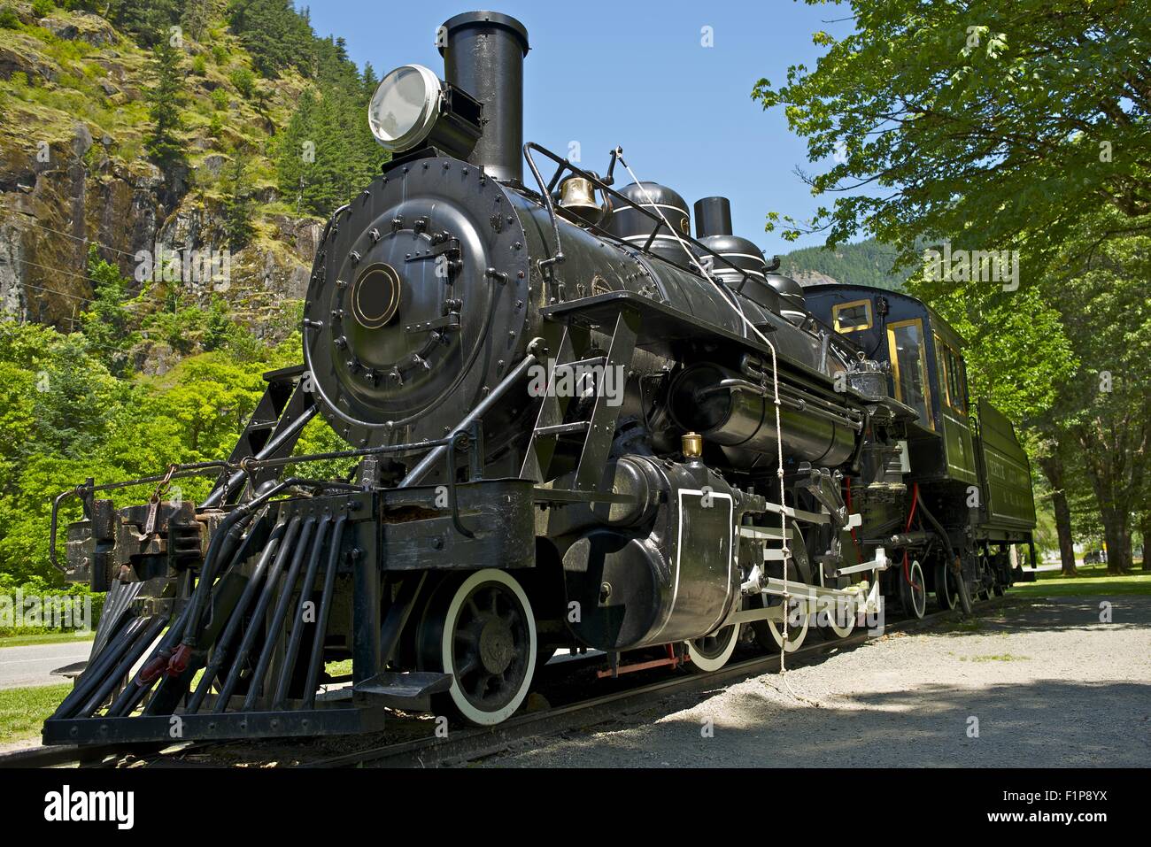Old Western Steam Locomotive - Historical Railroad Locomotive Exposition. Washington State, USA. Transportation Photo Collection Stock Photo