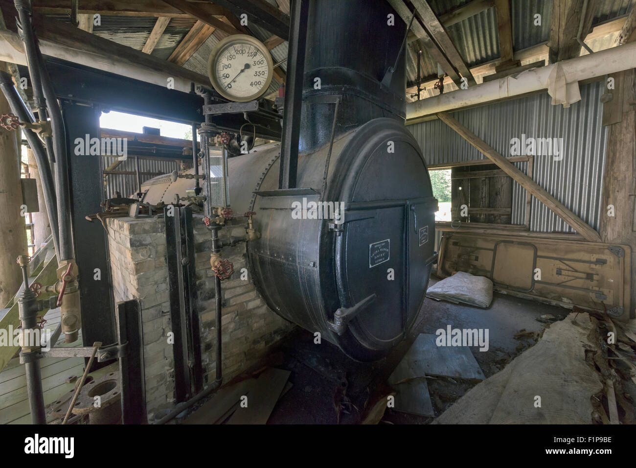 Steam furnace that runs the steam mill, McLean Mill, Alberni Valley