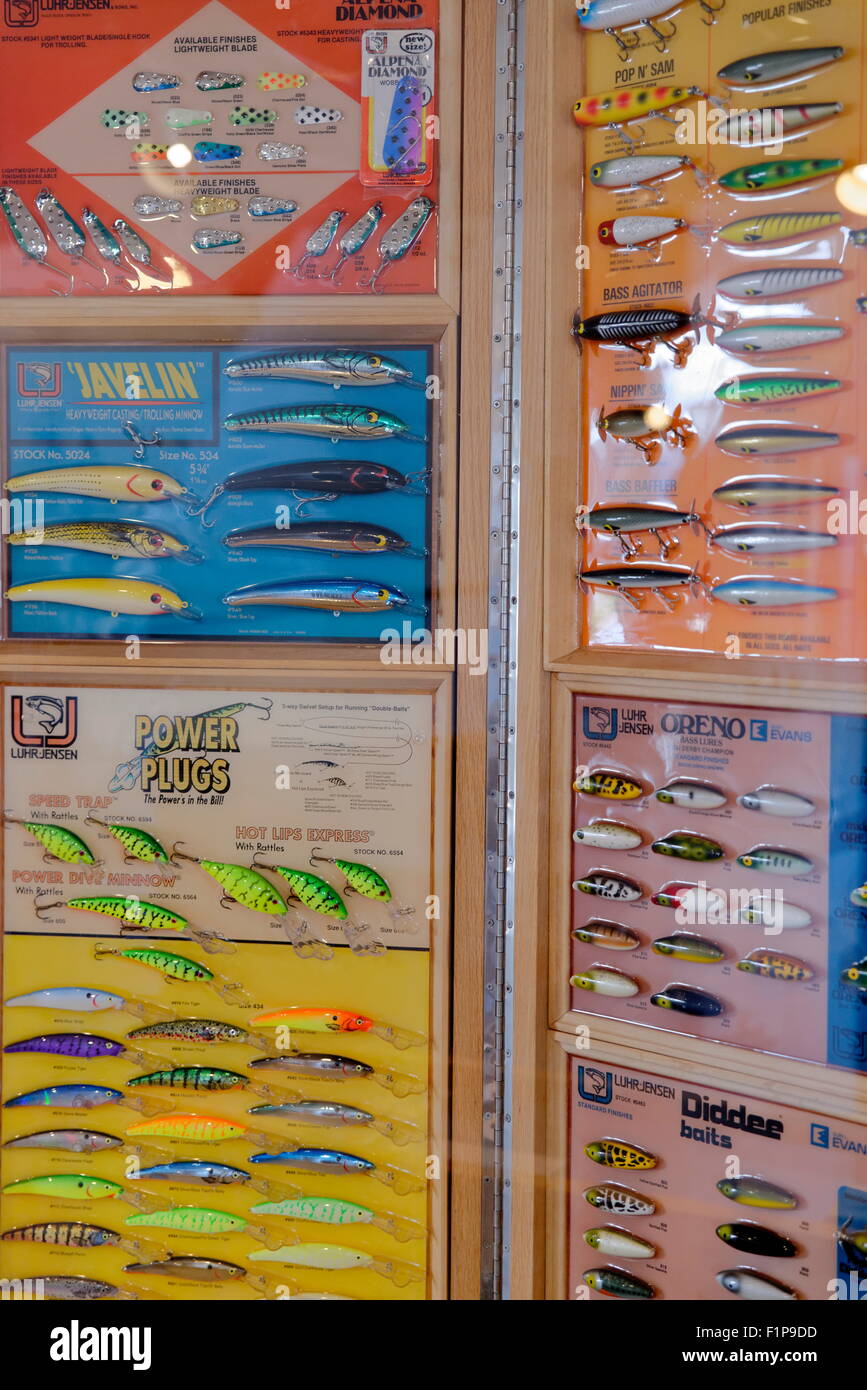 A display of fishing lures in an old-time general store setting at the  Chesapeake Bay Maritime Museum in St. Michaels, MD Stock Photo - Alamy