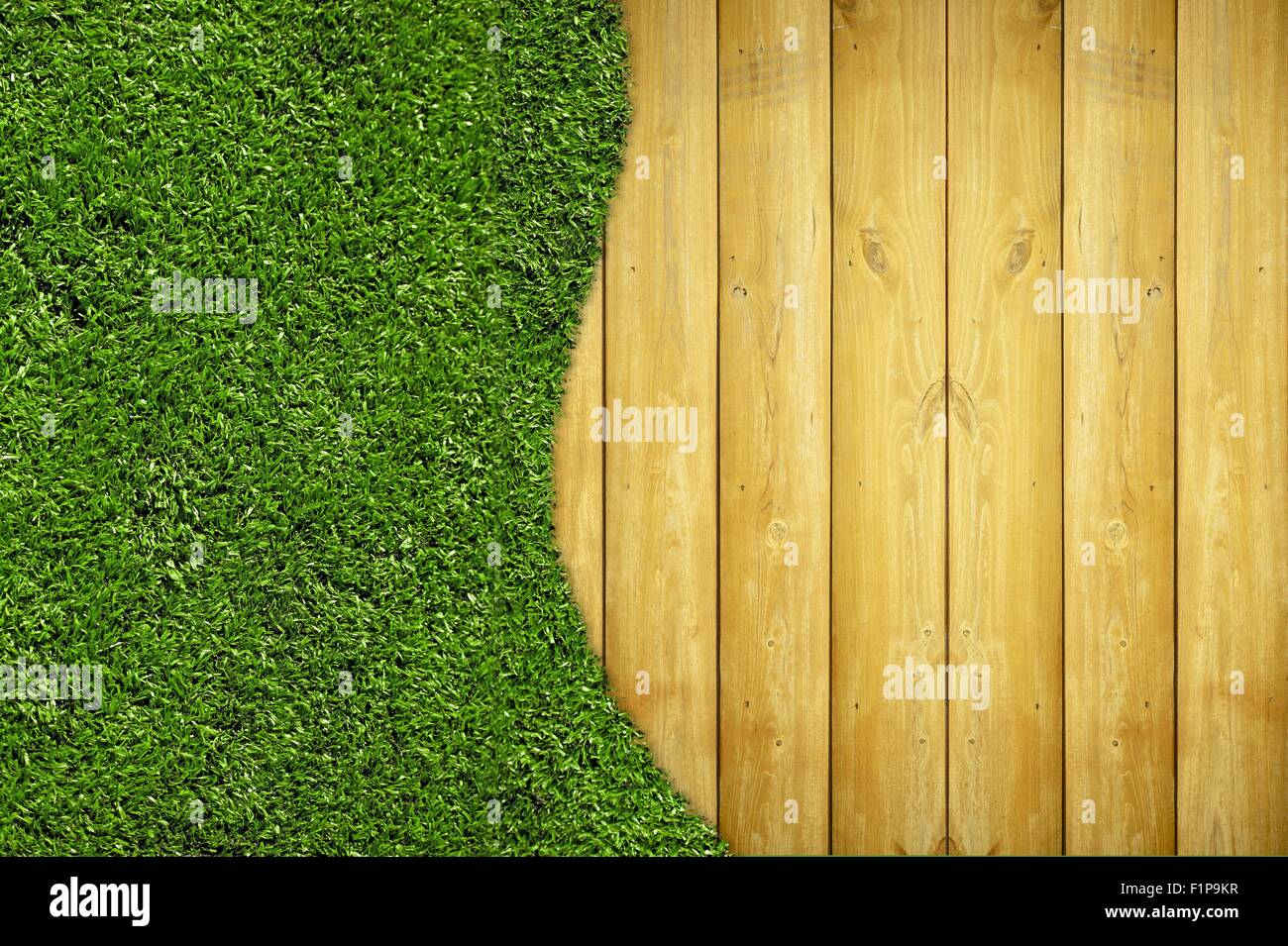 Wood Planks and Grass - Home & Garden Background with Realistic Grass Field  and Real Vertical Wood Planks Stock Photo - Alamy