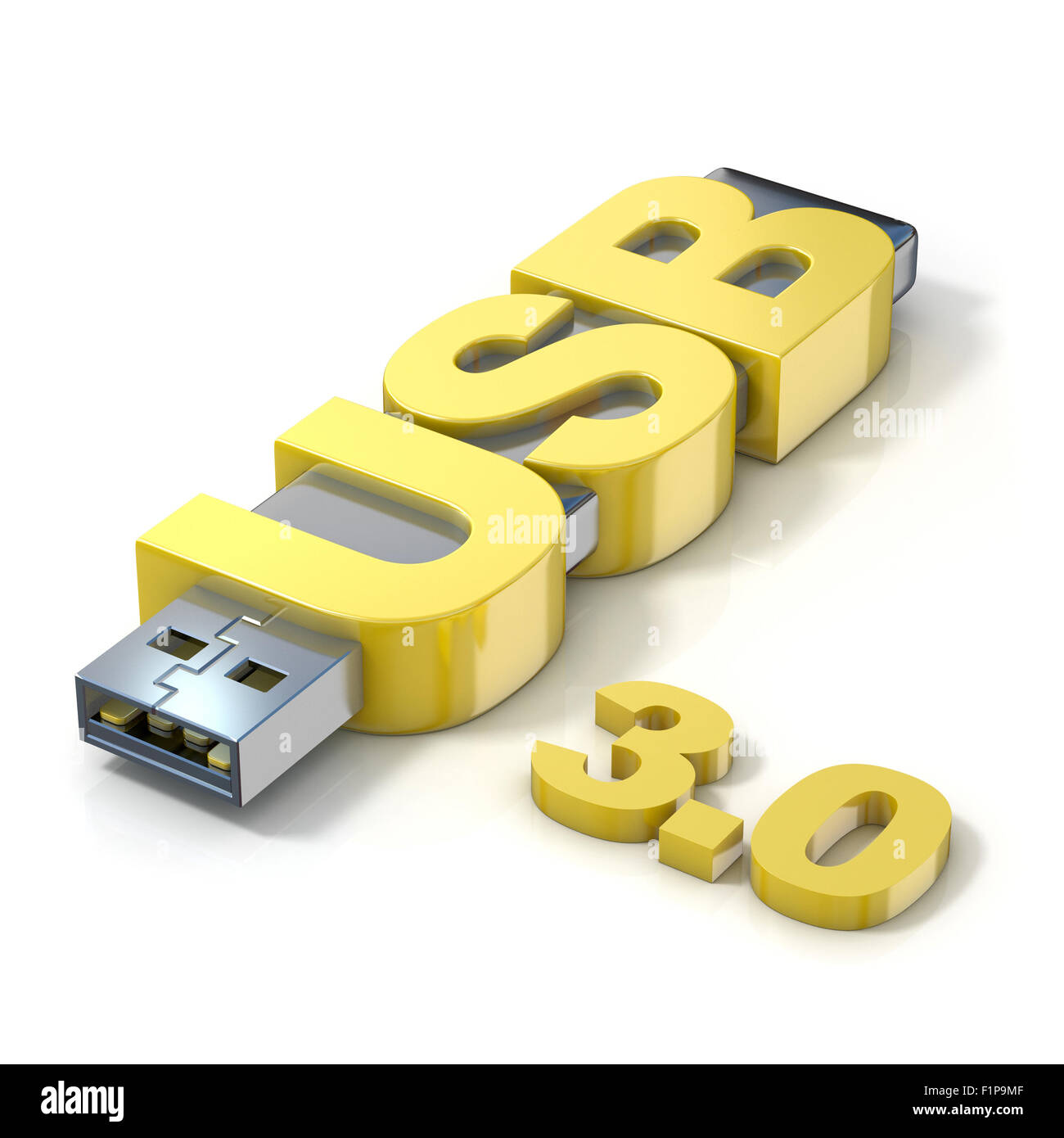 USB flash memory 3.0, made with the word USB. 3D render illustration isolated on white background Stock Photo