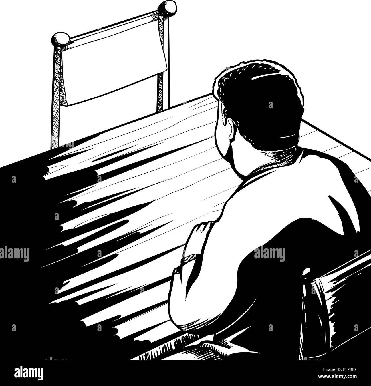 Outline of man sitting at table with empty chair Stock Photo - Alamy