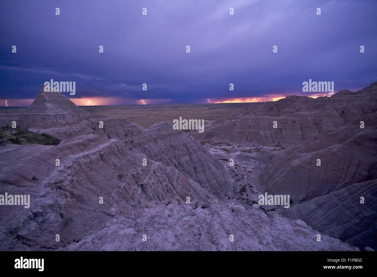 Electric Storm Over Badlands Lightning Strikes on the Horizon
