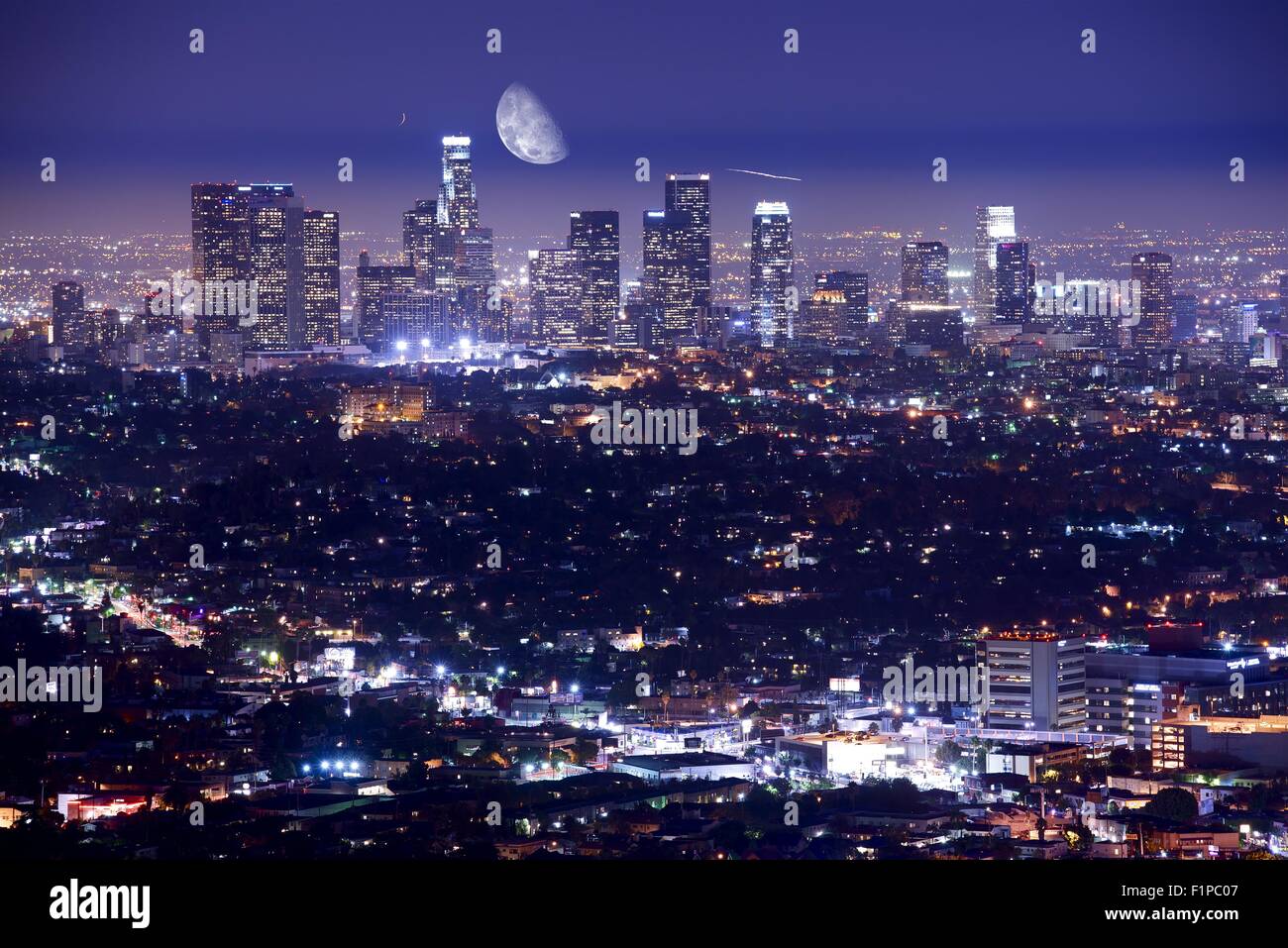 Downtown Los Angeles at Night. Los Angeles, California, U.S.A. How Summer Night in California