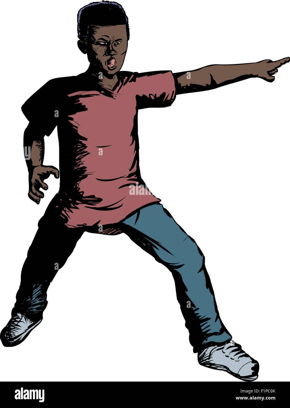 Single African teenage young man pointing finger Stock Photo