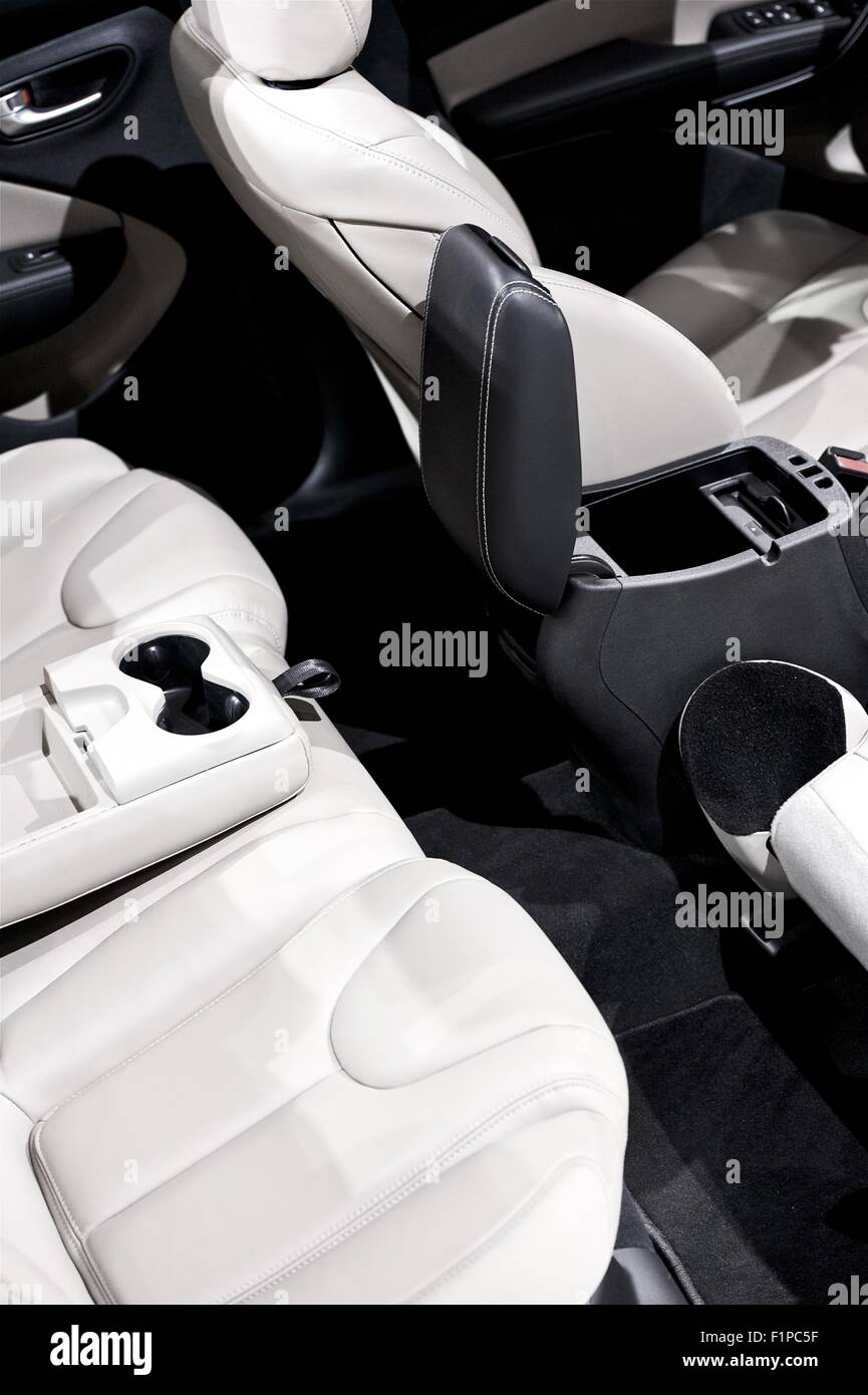 Car Interior Seats. Small Passenger Car Interior. White Leather Seats