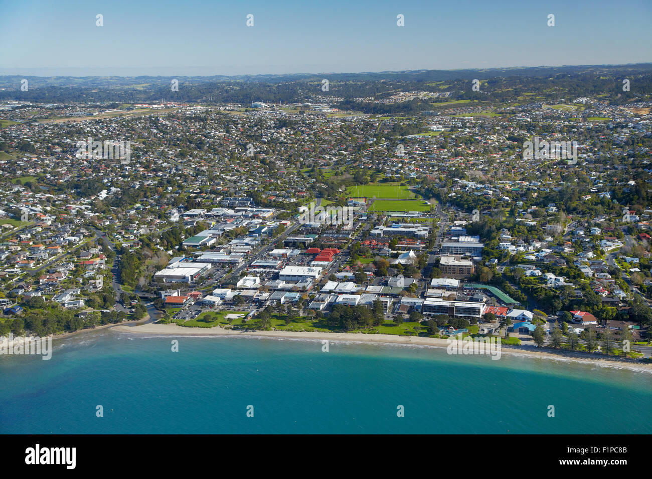 Browns Bay, Auckland, North Island, New Zealand aerial Stock Photo