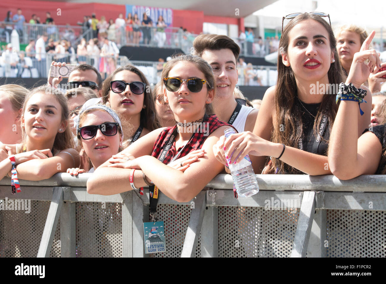 Gibraltar. 5th September, 2015. The Gibraltar Music Festival started today at the Victoria Stadium with 3 main stages providing international and local acts to a capacity crowd. Among the line -up today were Little Mix, Union J, Tom Odell, Paloma Faith, Duran Duran, Hudson Taylor, The Feeling, Third World, Lawson and Spanish group Estopa. Local groups included Karma 13, After Hours with Tim Garcia, This Side UP, Guy Valarino, Midriff, Mo Anton, Angel Wings, Super Wookie, Coup d etat and Gibfloyd. Stock Photo