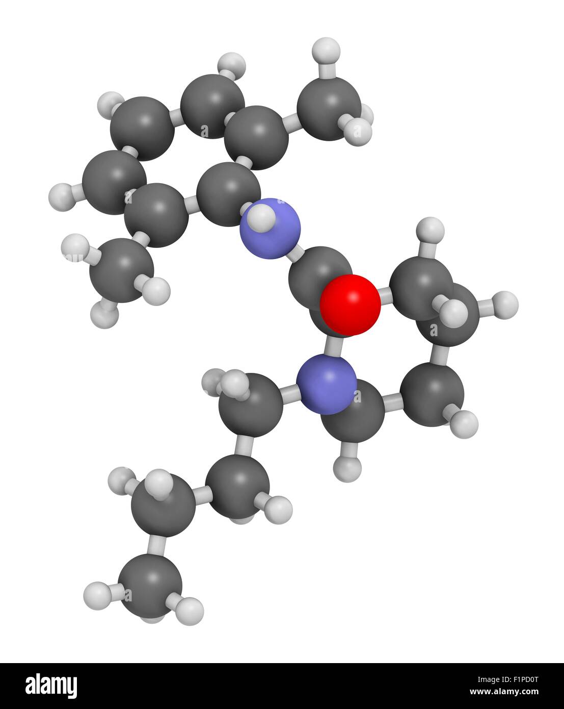 Bupivacaine epidural anesthetic drug molecule (local anesthetic) Atoms