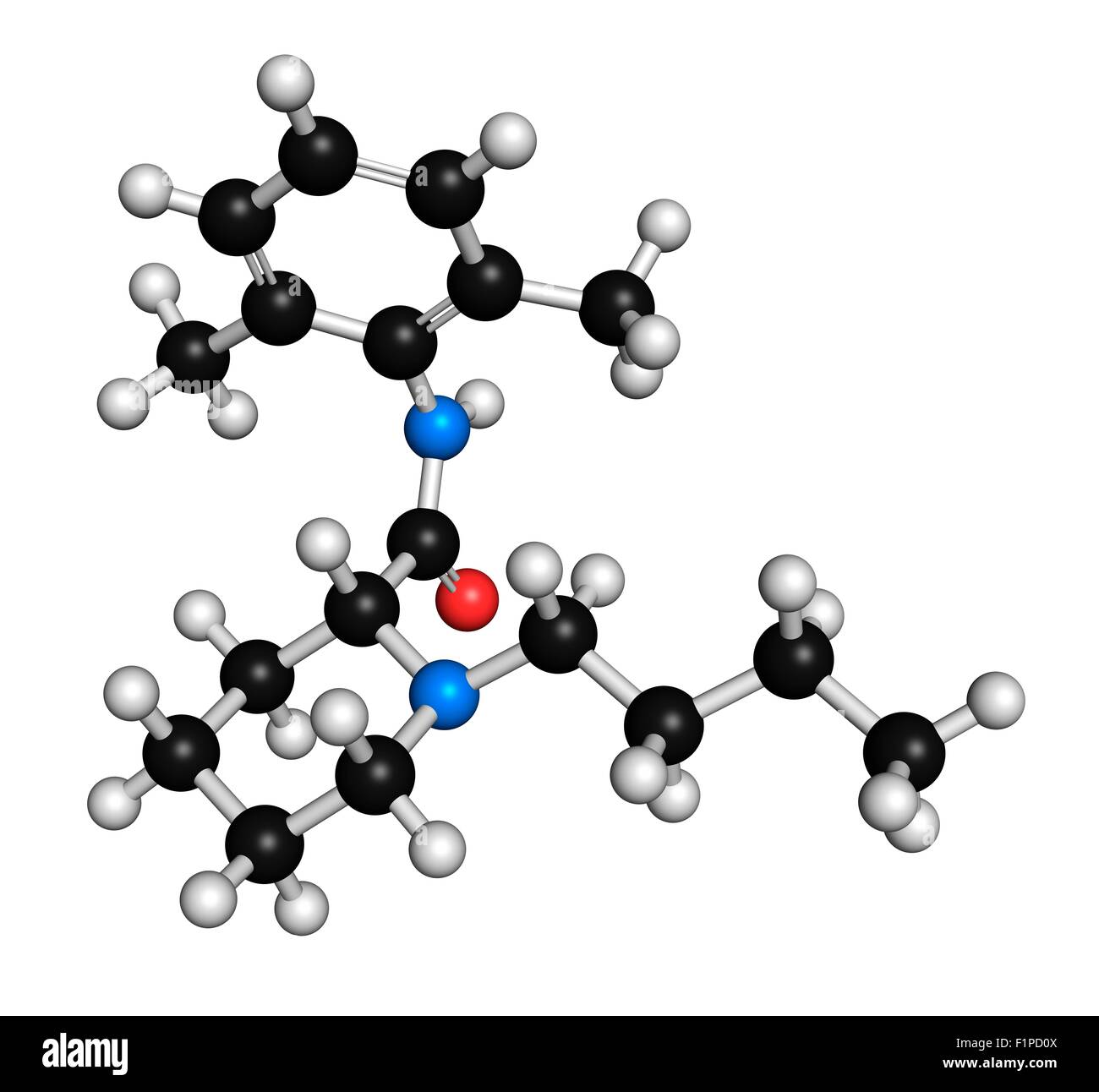 Bupivacaine epidural anesthetic drug molecule (local anesthetic) Atoms