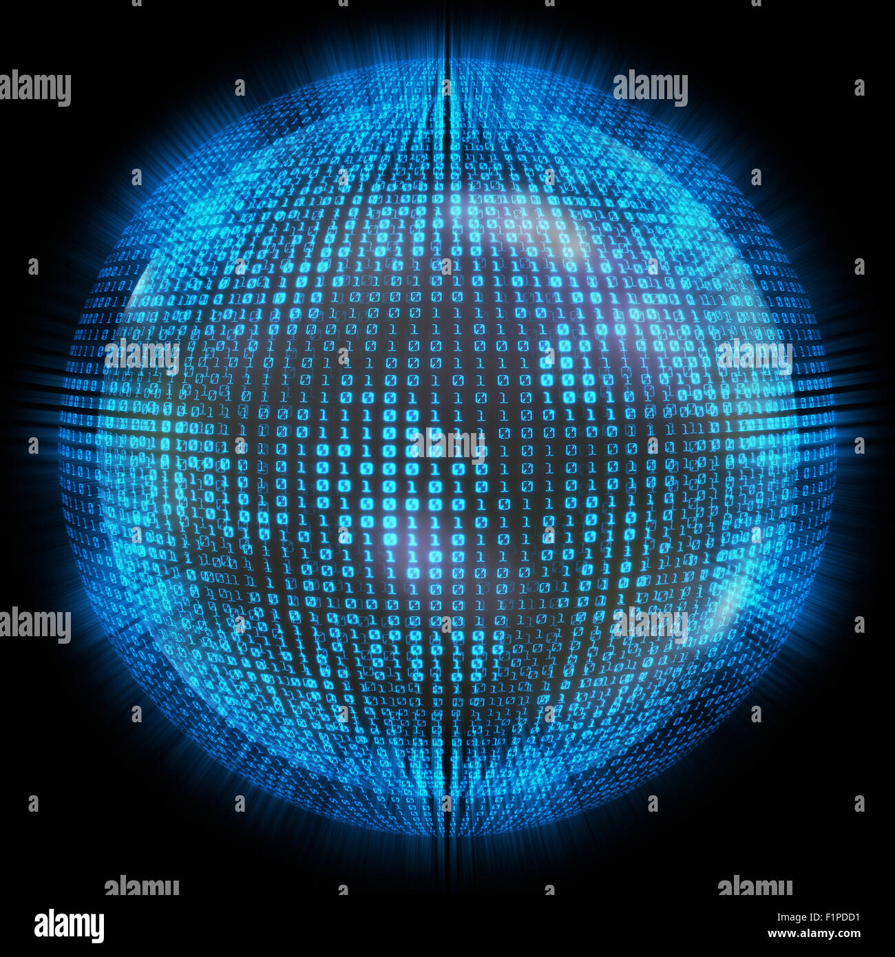 Binary code on a sphere, computer illustration. Stock Photo