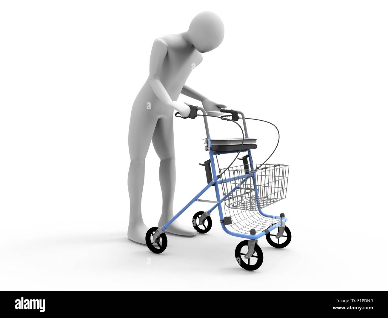 3D man with walking frame/rollator Stock Photo