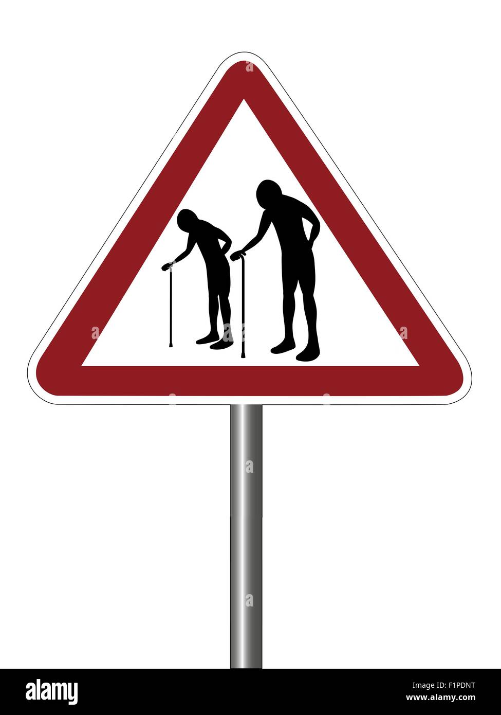 Warning sign with elderly people symbol. Stock Photo