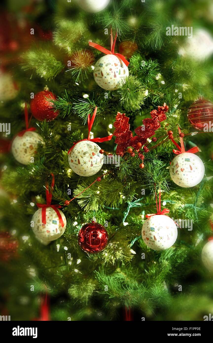 Christmas Background - Christmas Tree Ornaments Vertical Background with Blurred Edges. Seasonal Background Stock Photo