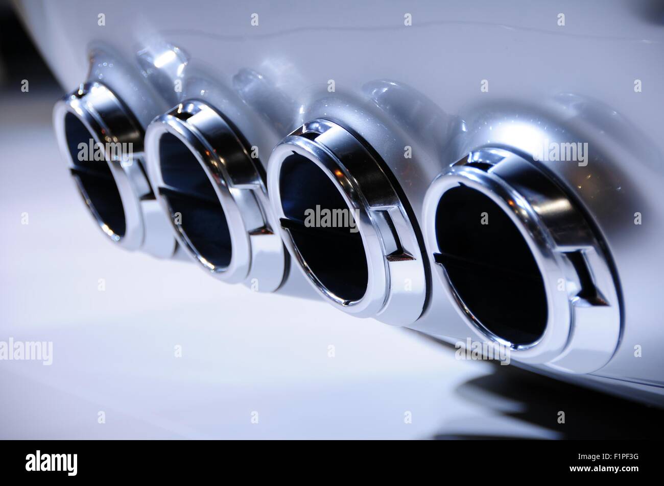 Chromed Exhaust System in the Fancy Sport Car Stock Photo