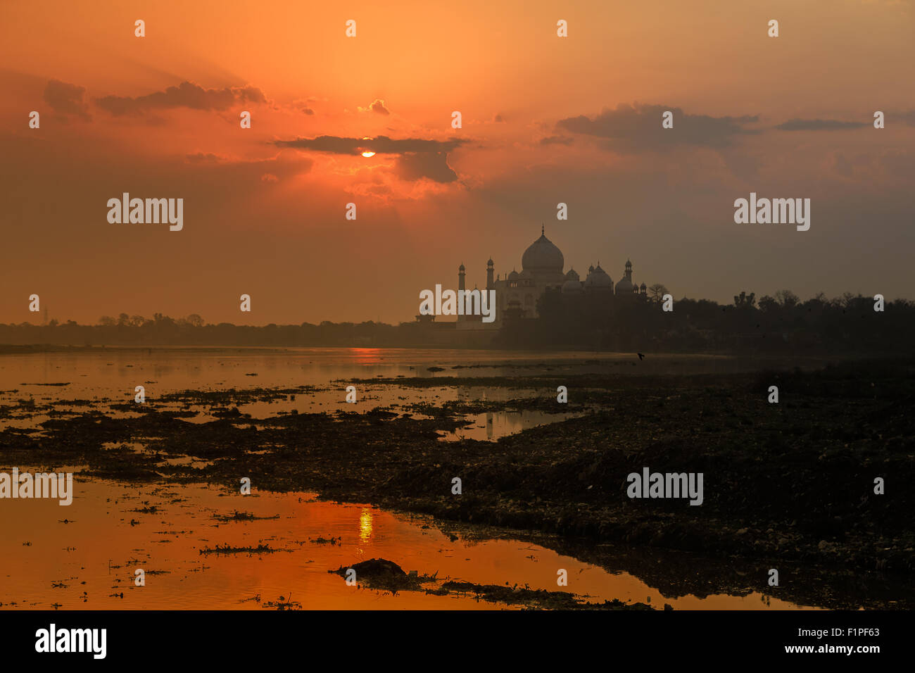 A sunrise view of Taj Mahal in Agra, India. Stock Photo