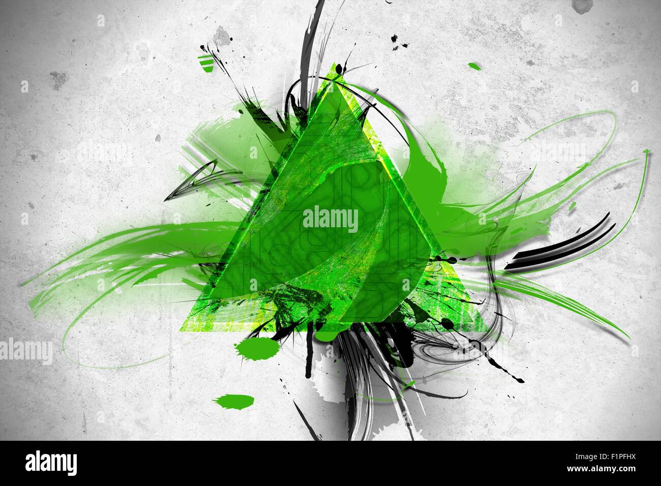 Green Triangle Abstract Illustration. Creative Illustration with Green Triangle and Many Design Elements. Great Spot for a Logo Stock Photo