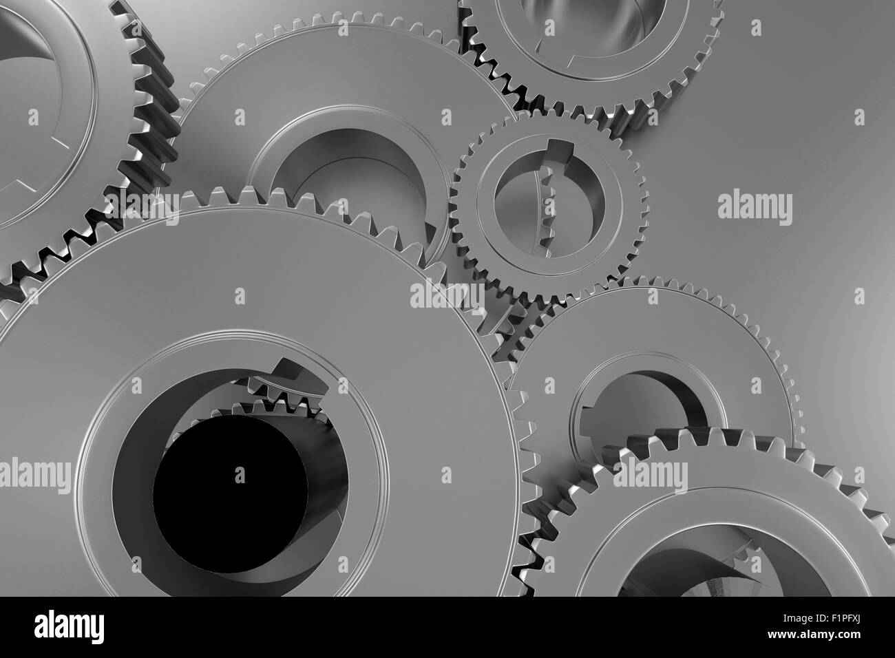 Silver Tech Gears Background. 3D Rendered Polished Metallic Gears Background Stock Photo