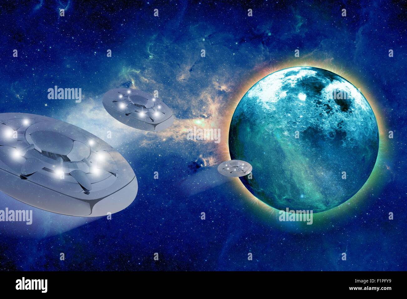 Aliens Spacecrafts And Aliens Home Planet Abstract Illustrations Stock Photo Alamy