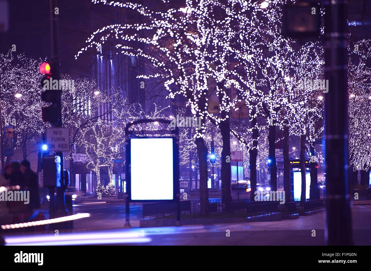 Holidays in Chicago. Christmas-Thanksgiving Michigan Ave Lights. Michigan Avenue, Chicago, USA. Stock Photo