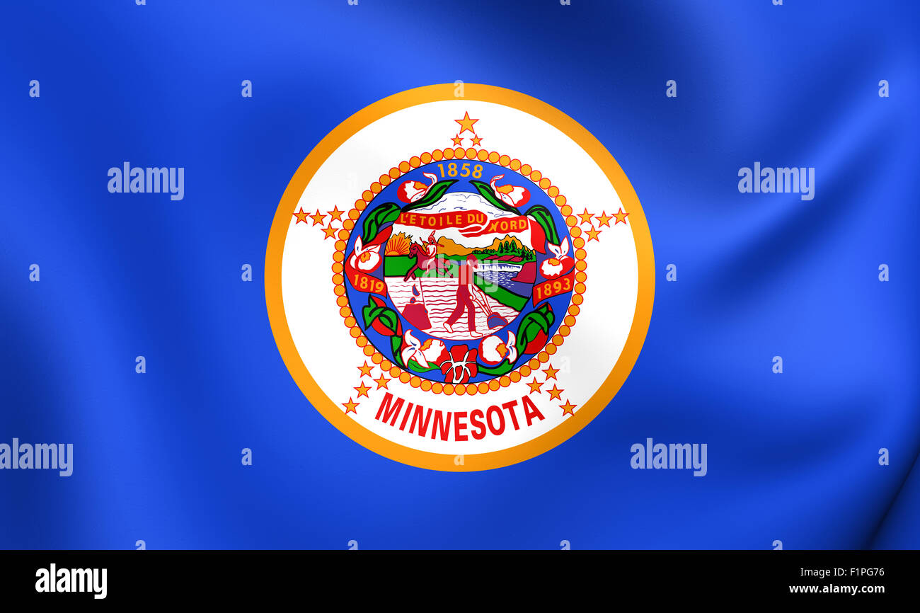 3D Flag of the Minnesota, USA. Close Up. Stock Photo