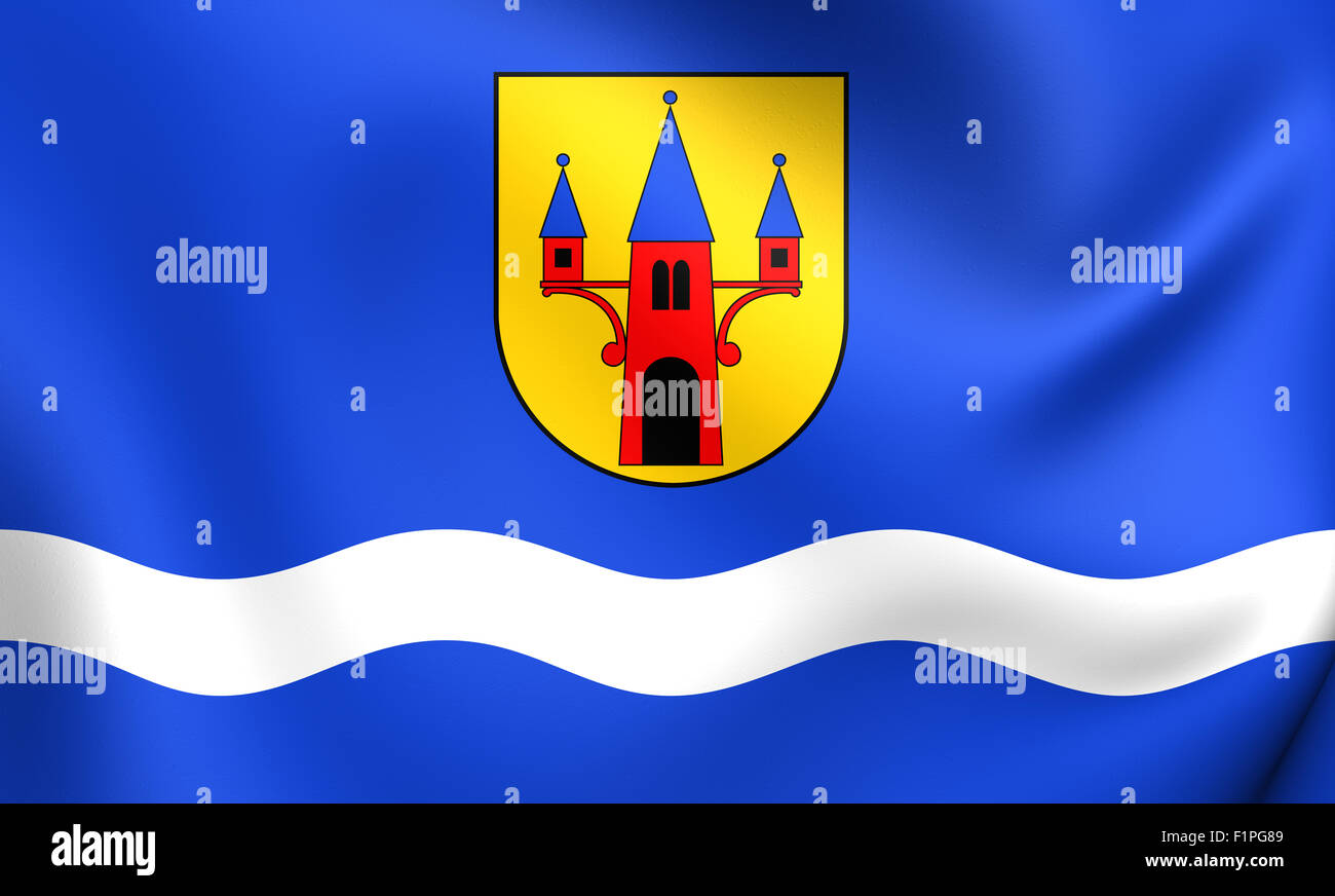 Flag of Naklo nad Notecia, Poland. Close Up. Stock Photo