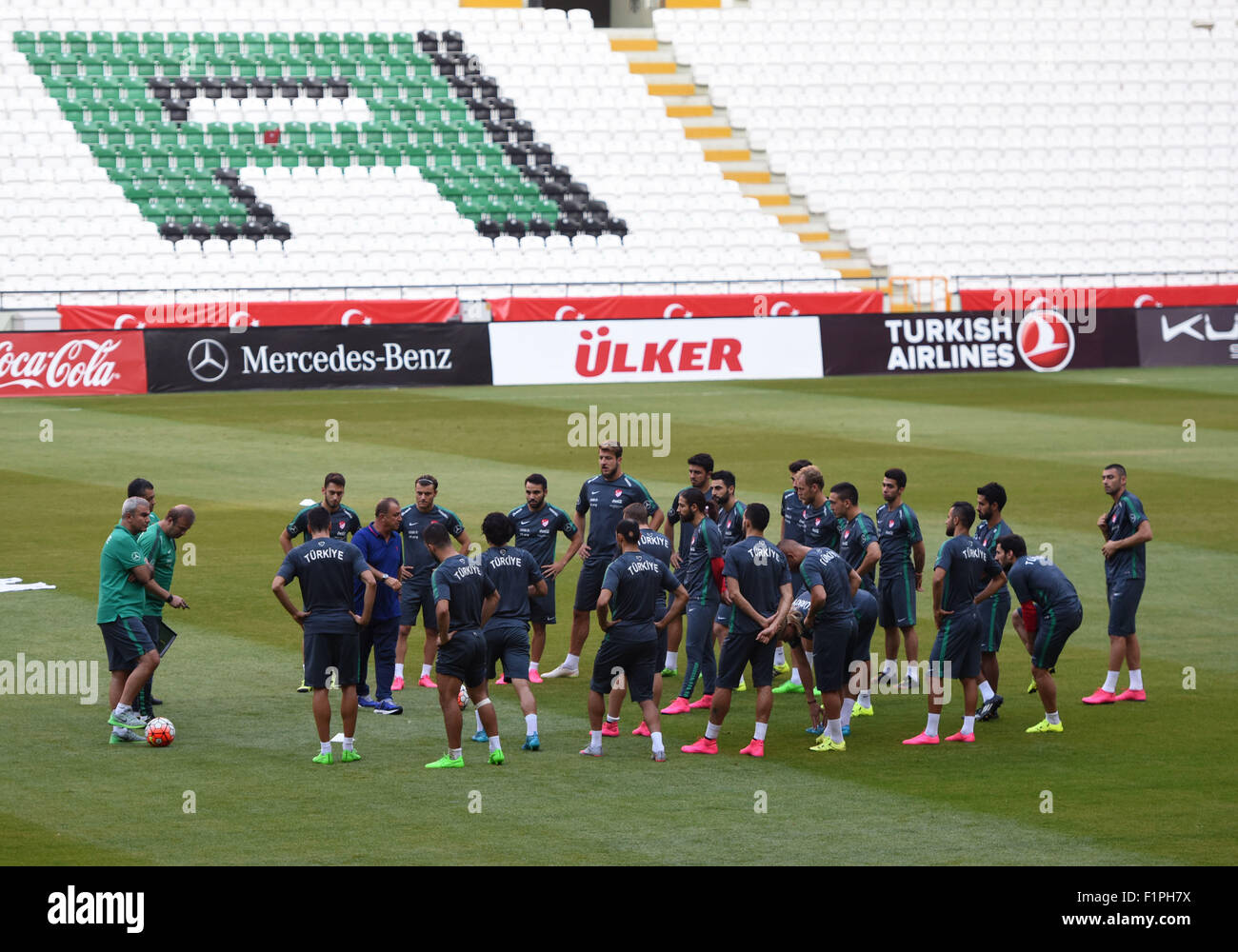 Konya, Turkey. 5th Sep, 2015. Turkish national team takes pre-match training before the UEFA Euro 2016 Group A qualifying match in Konya, Turkey, Sept. 5, 2015. Turkey will play against Netherlands on Sunday. Credit:  He Canling/Xinhua/Alamy Live News Stock Photo