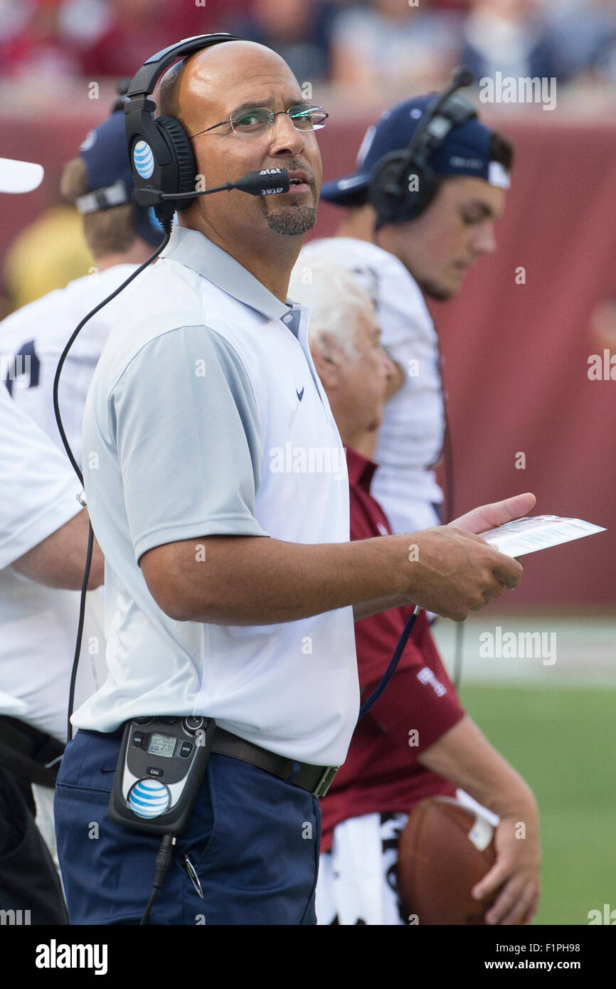 September 5, 2015: Penn State Nittany Lions head coach James Franklin looks on during the NCAA football game between the Penn State Nittany Lions and the Temple Owls at Lincoln Financial Field in Philadelphia, Pennsylvania. The Temple Owls won 27-10. Christopher Szagola/CSM Stock Photo