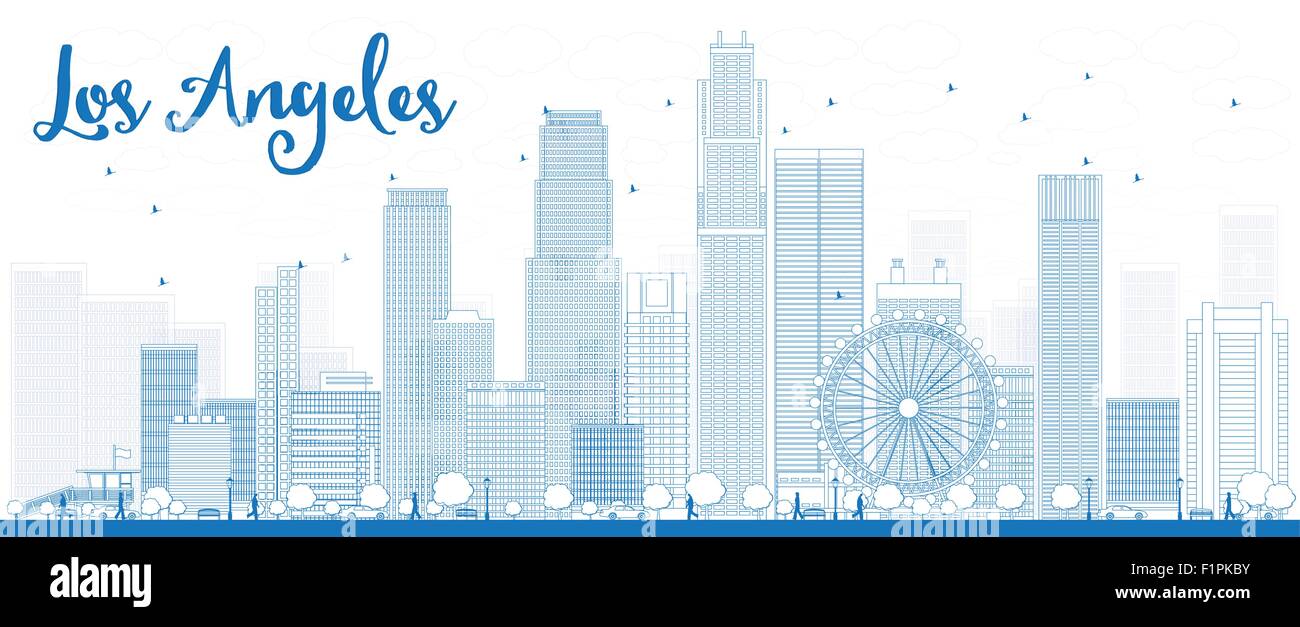 Outline Los Angeles Skyline with Blue Buildings. Vector Illustration Stock Vector