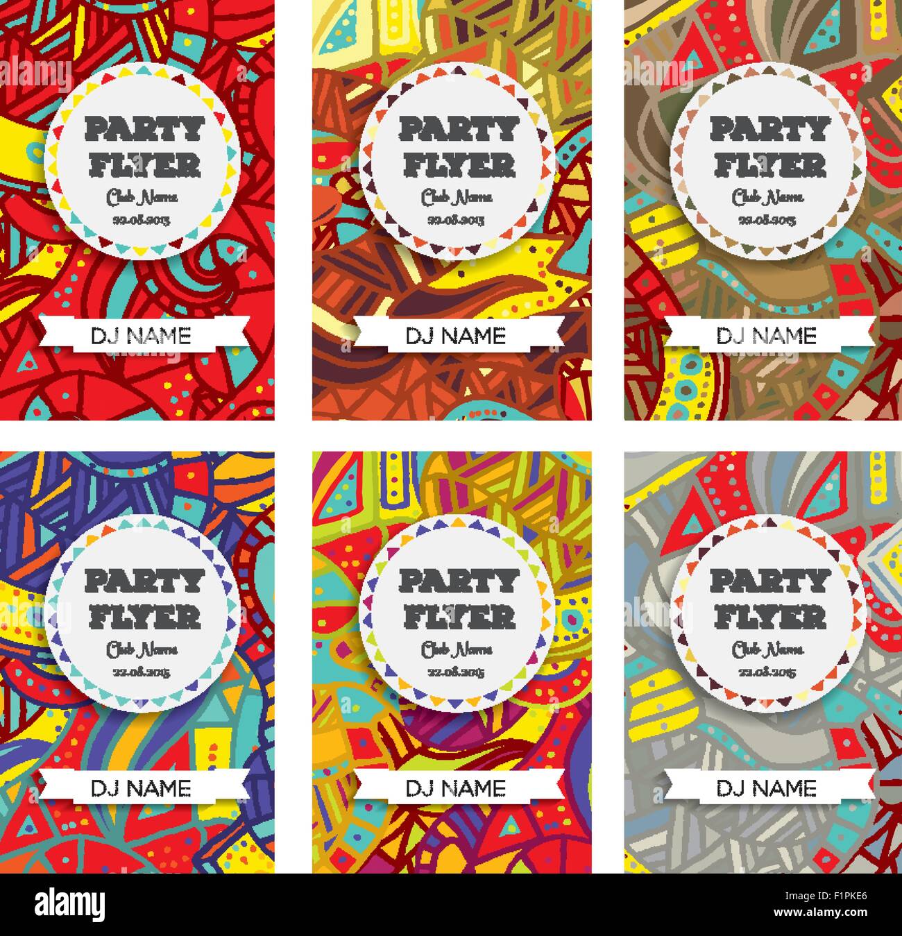 Set of Club Flyers with copy space and hand drawn pattern. Vector ...