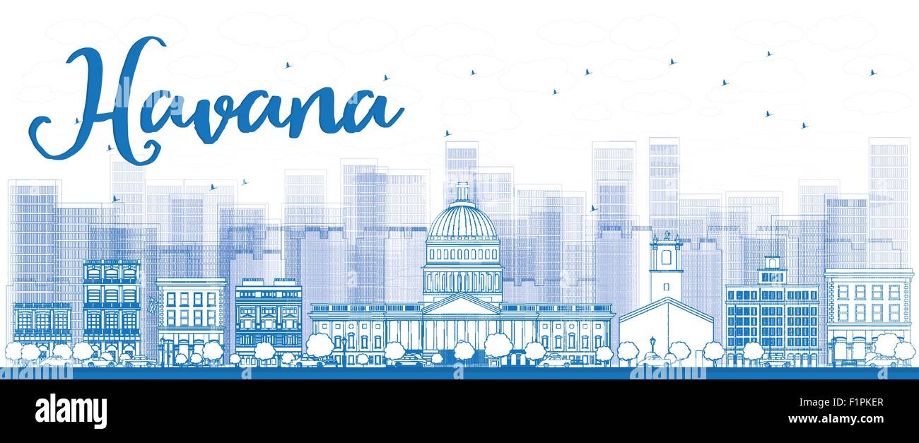 Outline Havana Skyline with Blue Building. Vector Illustration Stock Vector