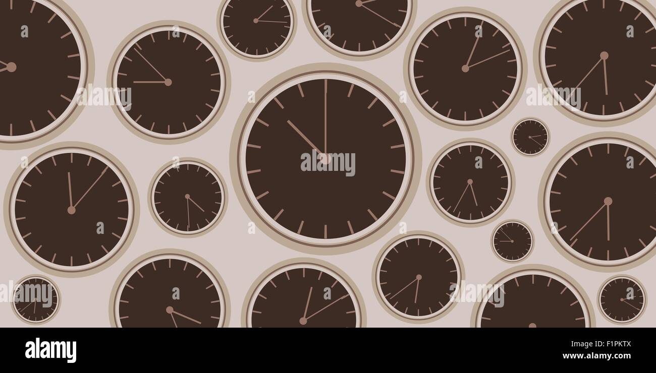 Clock background Vector illustration with group of brown clocks Stock