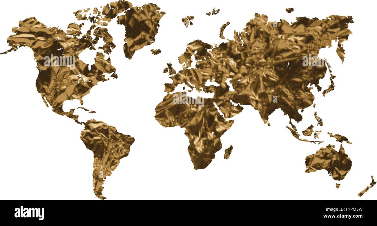 Gold world map isolated on white background Vector illustration Stock Vector