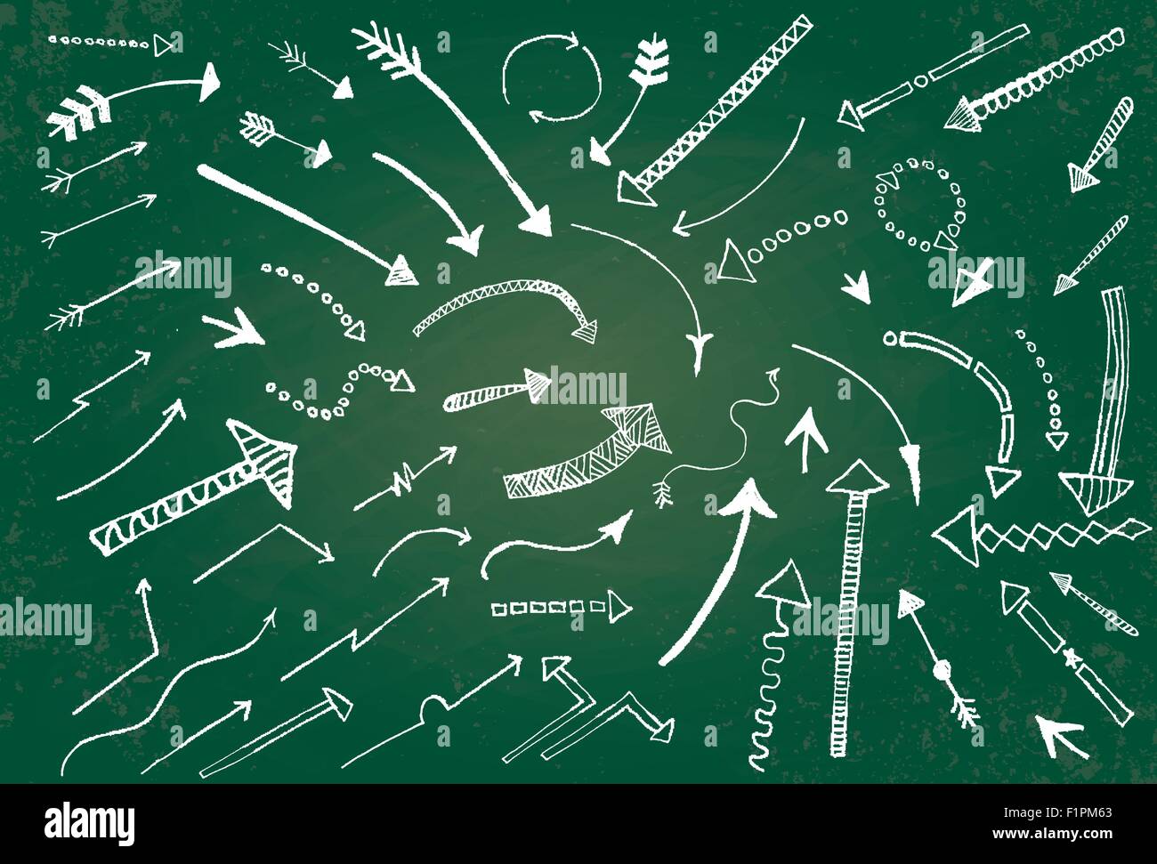 Hand drawn arrow icons set on green chalk board. Vector Illustration ...