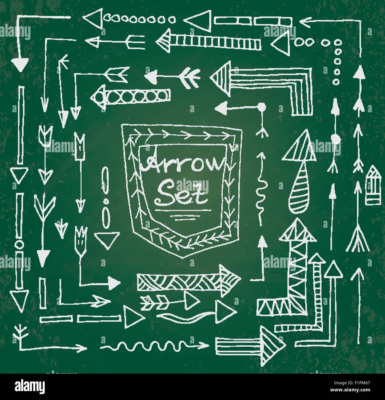 Hand drawn arrow icons set on green chalk board. Vector Illustration Stock Vector