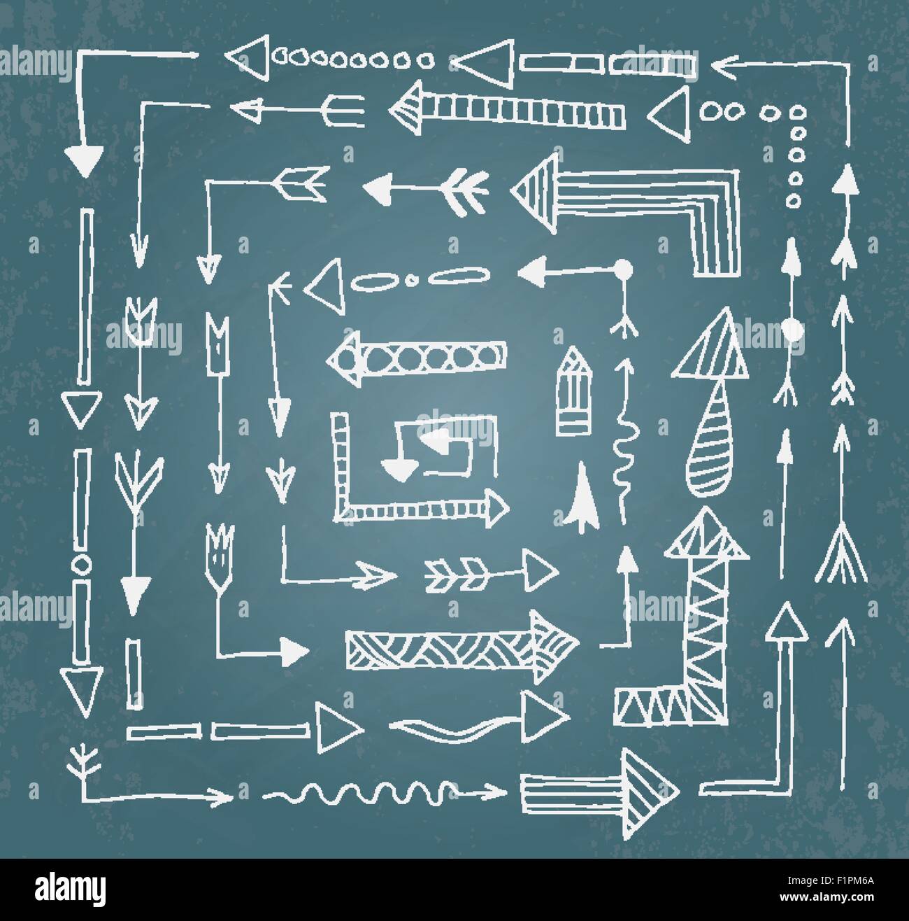 Hand drawn arrow icons set on blue chalk board. Vector Illustration ...