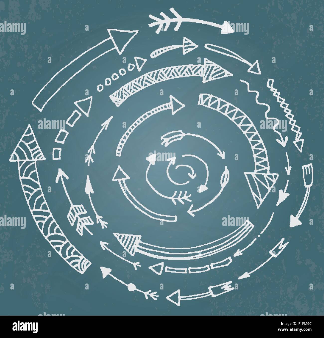 Hand drawn arrow icons set on blue chalk board. Vector Illustration ...