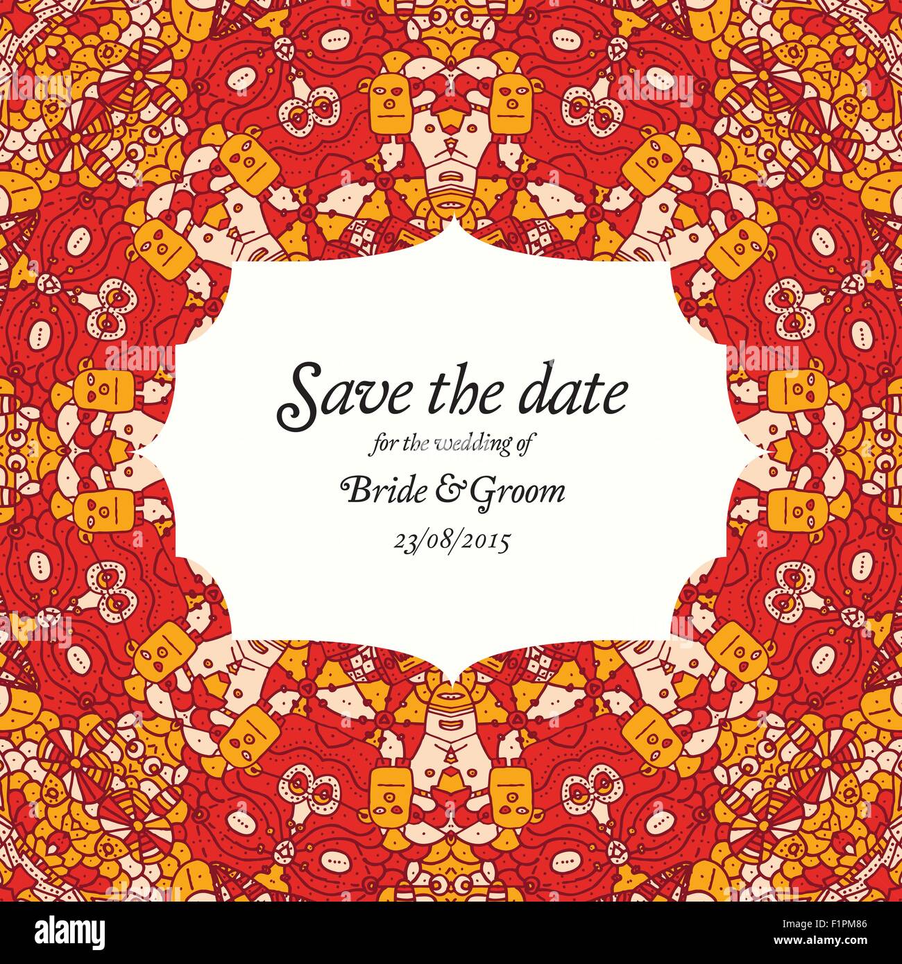 Vector Save The Date. Hand drawn Vector Invitation with red pattern