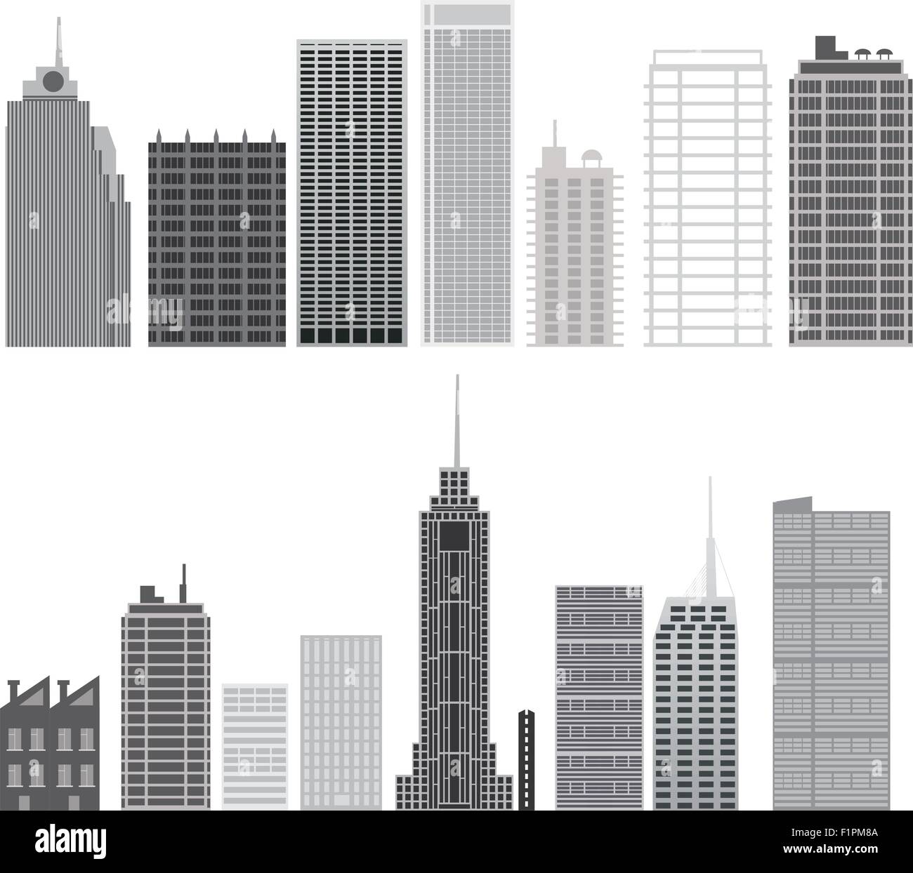Skyscrapers set. Isolated city design elements. Vector illustration Stock Vector