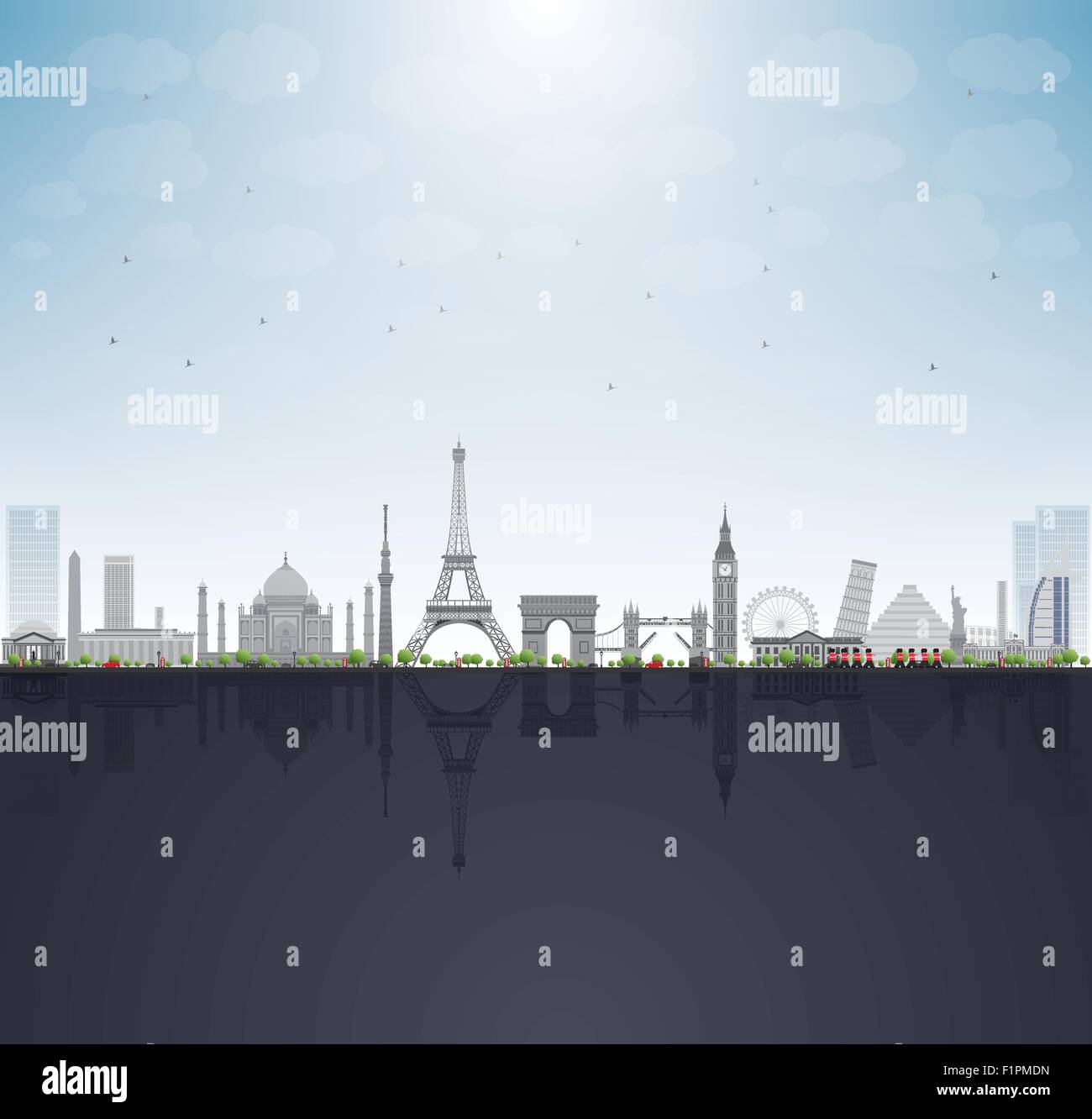 famous monuments and landmarks around the world. Vector illustration